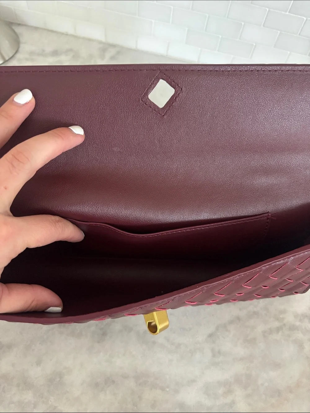 Woven  Burgundy Clutch with Gold Accent